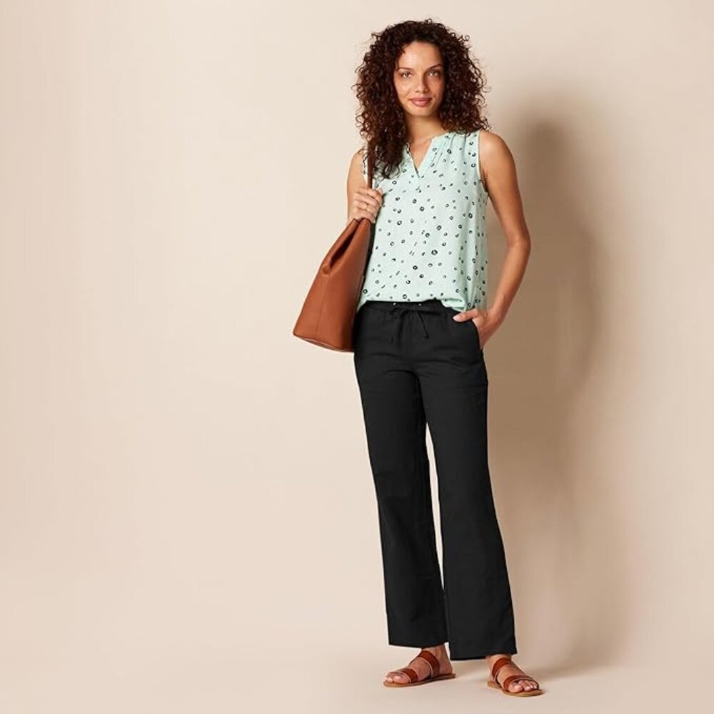 Amazon Essentials Linen Blend Drawstring Relaxed Fit Wide Leg Pant Black Medium